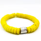 CAMÉLÉON ARGENT - bracelet jaune fluo- perles africaines krobo