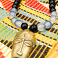 APOGÉE - collier noir tête- moyen- Perles africaines krobo- 9