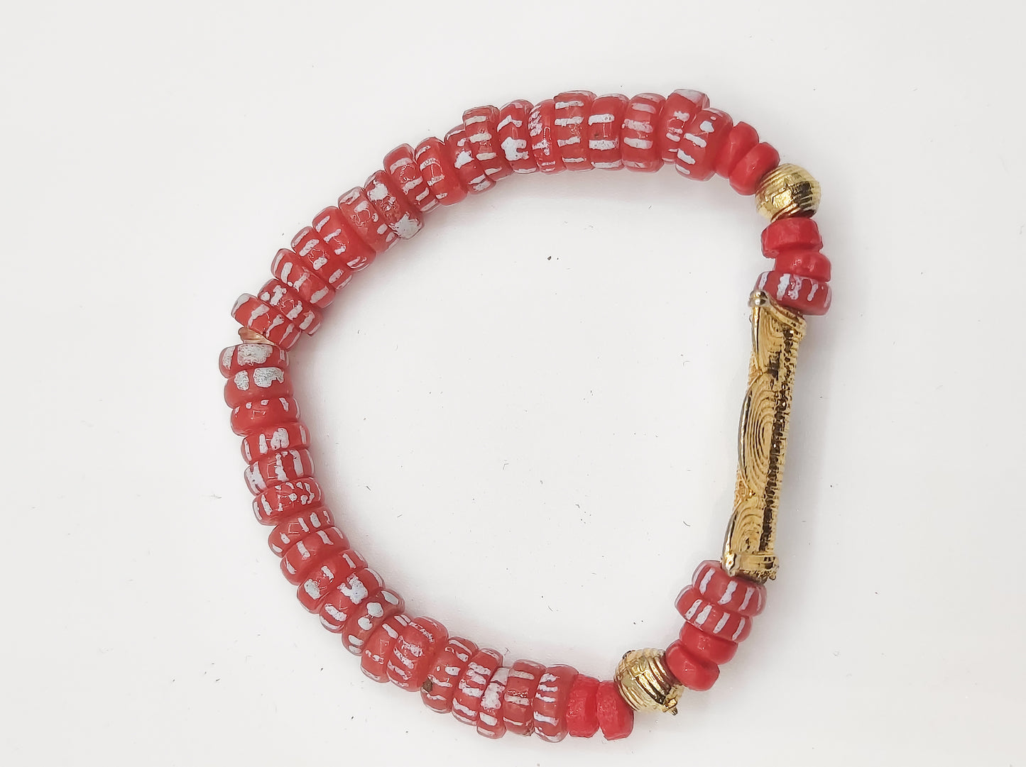 GNONLIVI rouge complet- spirale ouverte- perles africaines krobo