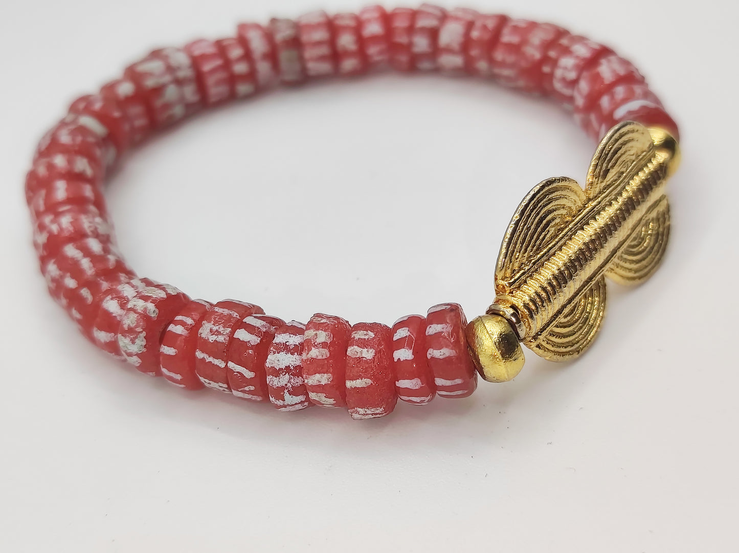 GNONLIVI rouge- spirale- perles africaines krobo